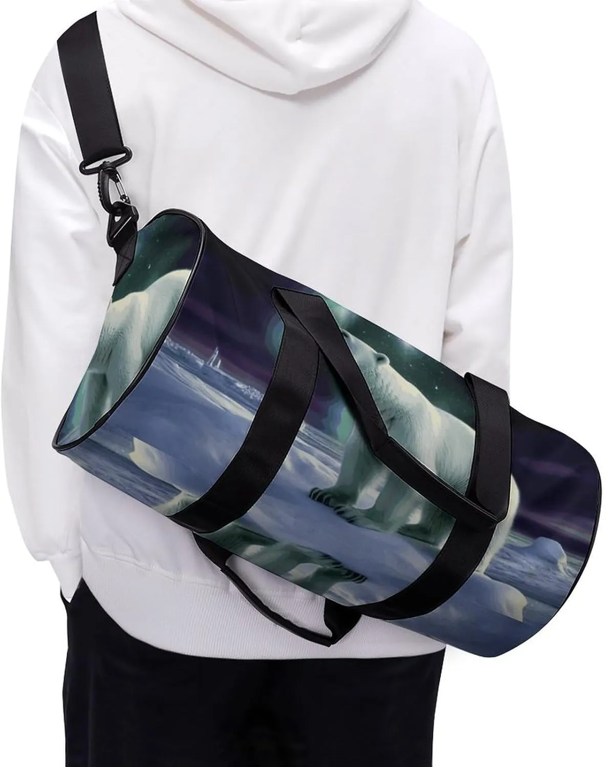 Gym Bag for Men Women Polar Bears Northern Lights Duffel Bag Overnight Bag with Compartment Gym Sackpac