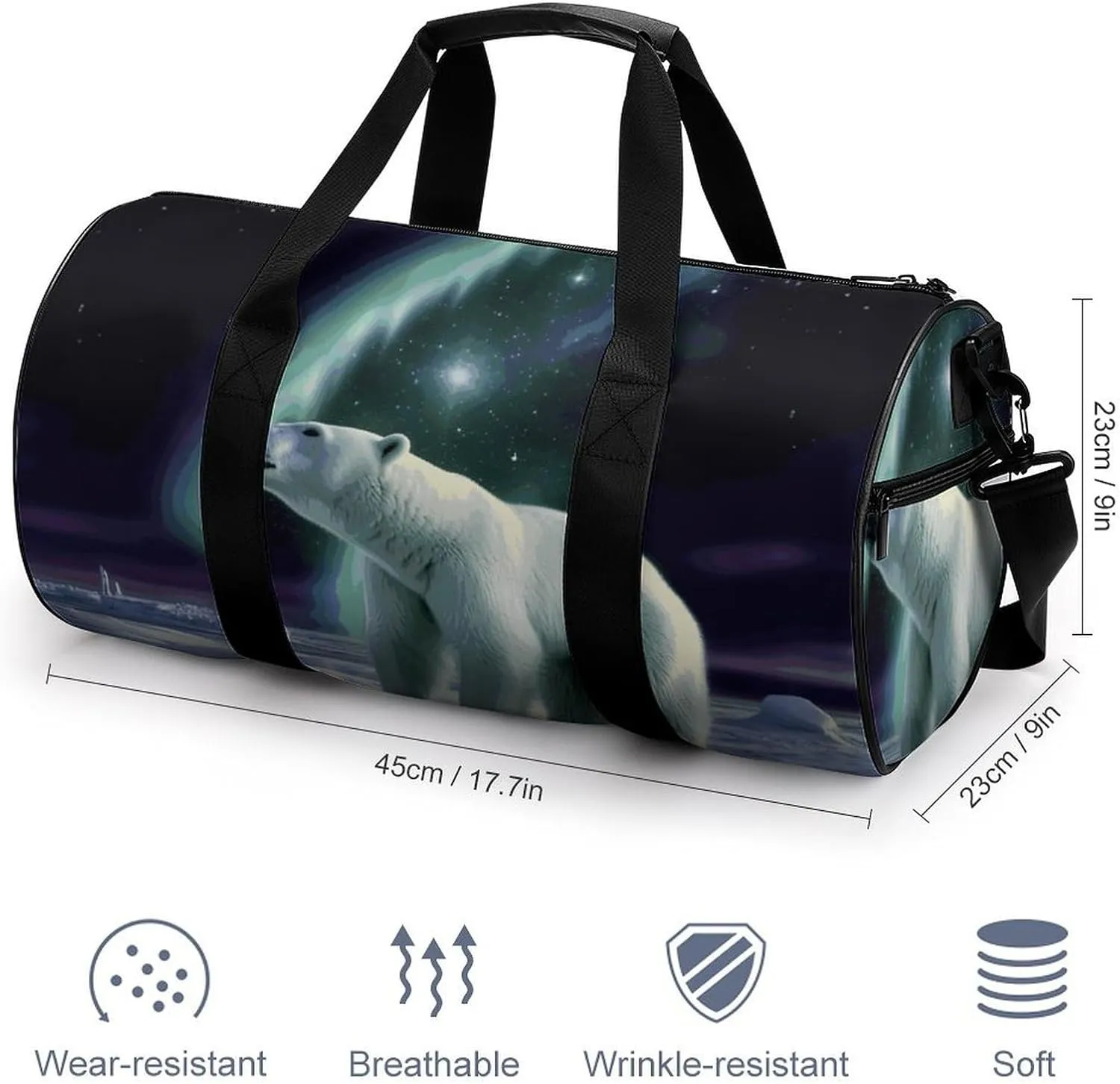 Gym Bag for Men Women Polar Bears Northern Lights Duffel Bag Overnight Bag with Compartment Gym Sackpac