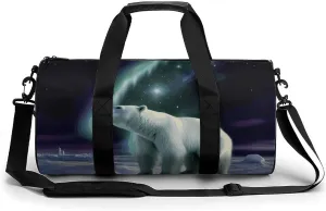 Gym Bag for Men Women Polar Bears Northern Lights Duffel Bag Overnight Bag with Compartment Gym Sackpac