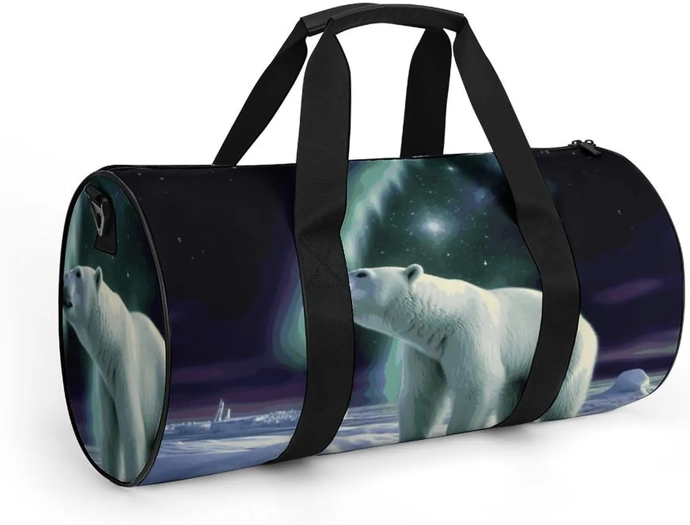 Gym Bag for Men Women Polar Bears Northern Lights Duffel Bag Overnight Bag with Compartment Gym Sackpac