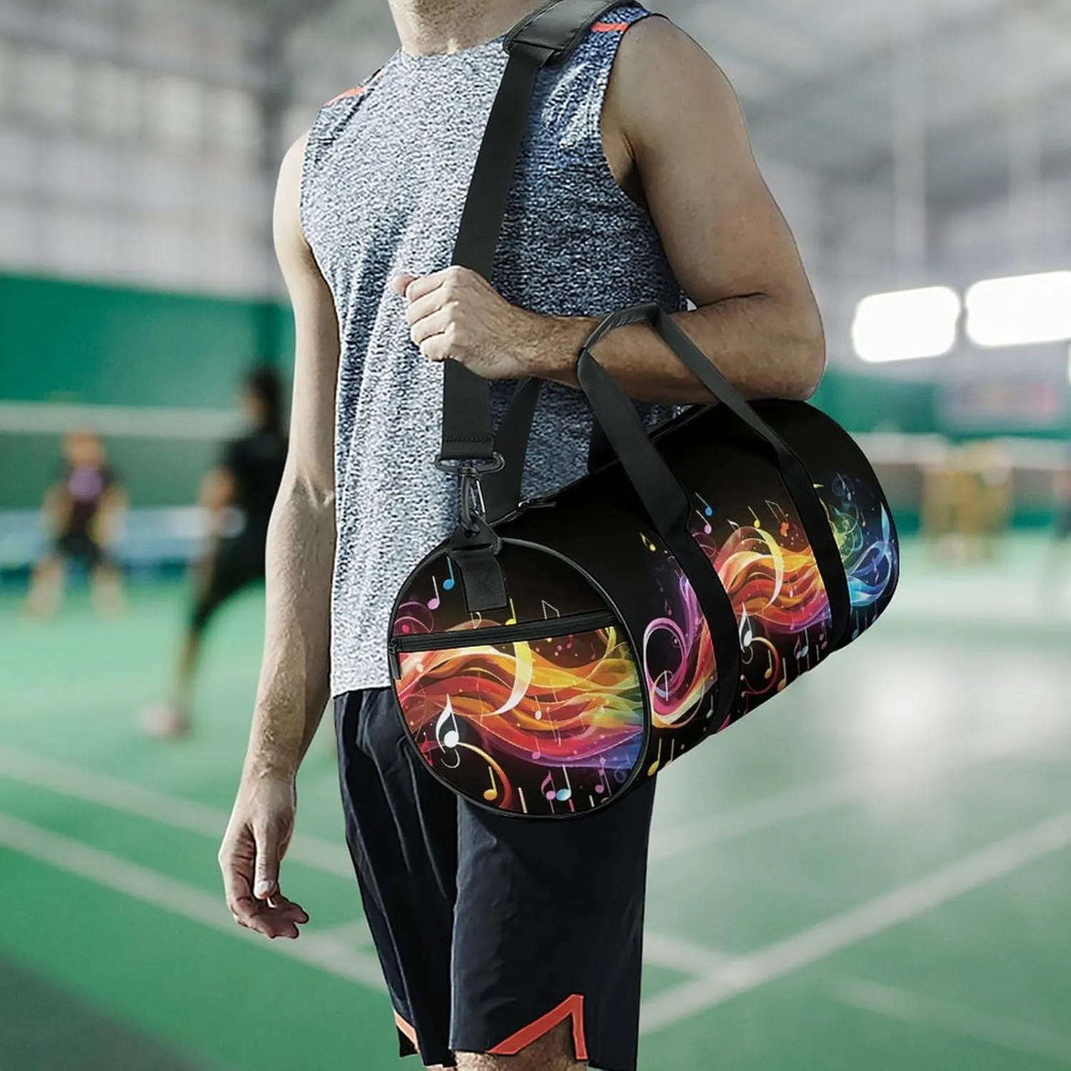 Gym Bag for Men Women Rainbow Musical Note Melody Duffel Bag Overnight Bag with Compartment Gym Sackpac