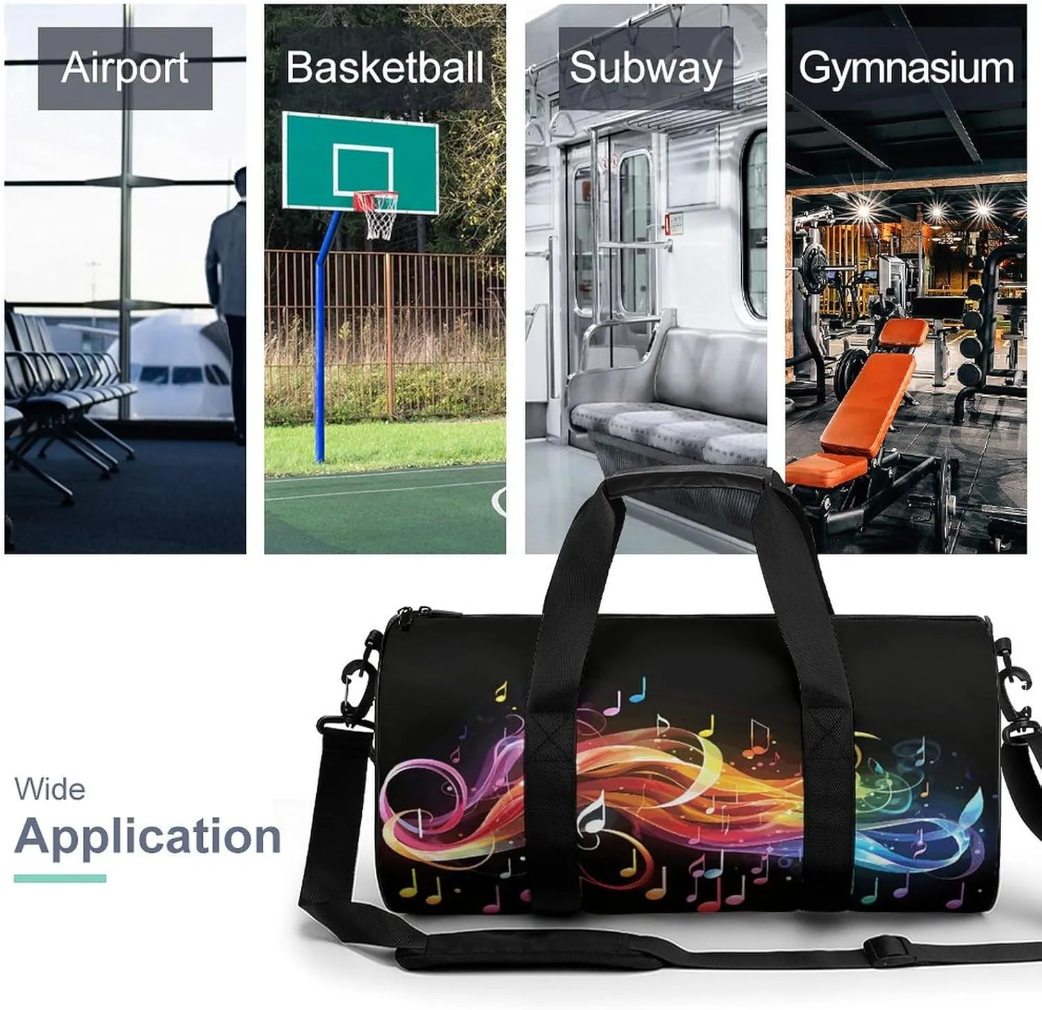 Gym Bag for Men Women Rainbow Musical Note Melody Duffel Bag Overnight Bag with Compartment Gym Sackpac