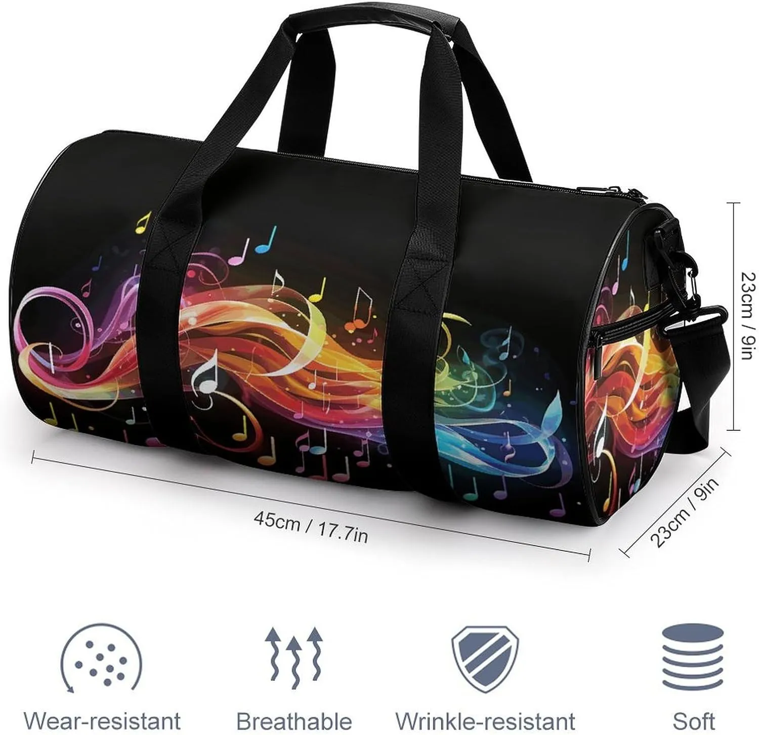 Gym Bag for Men Women Rainbow Musical Note Melody Duffel Bag Overnight Bag with Compartment Gym Sackpac