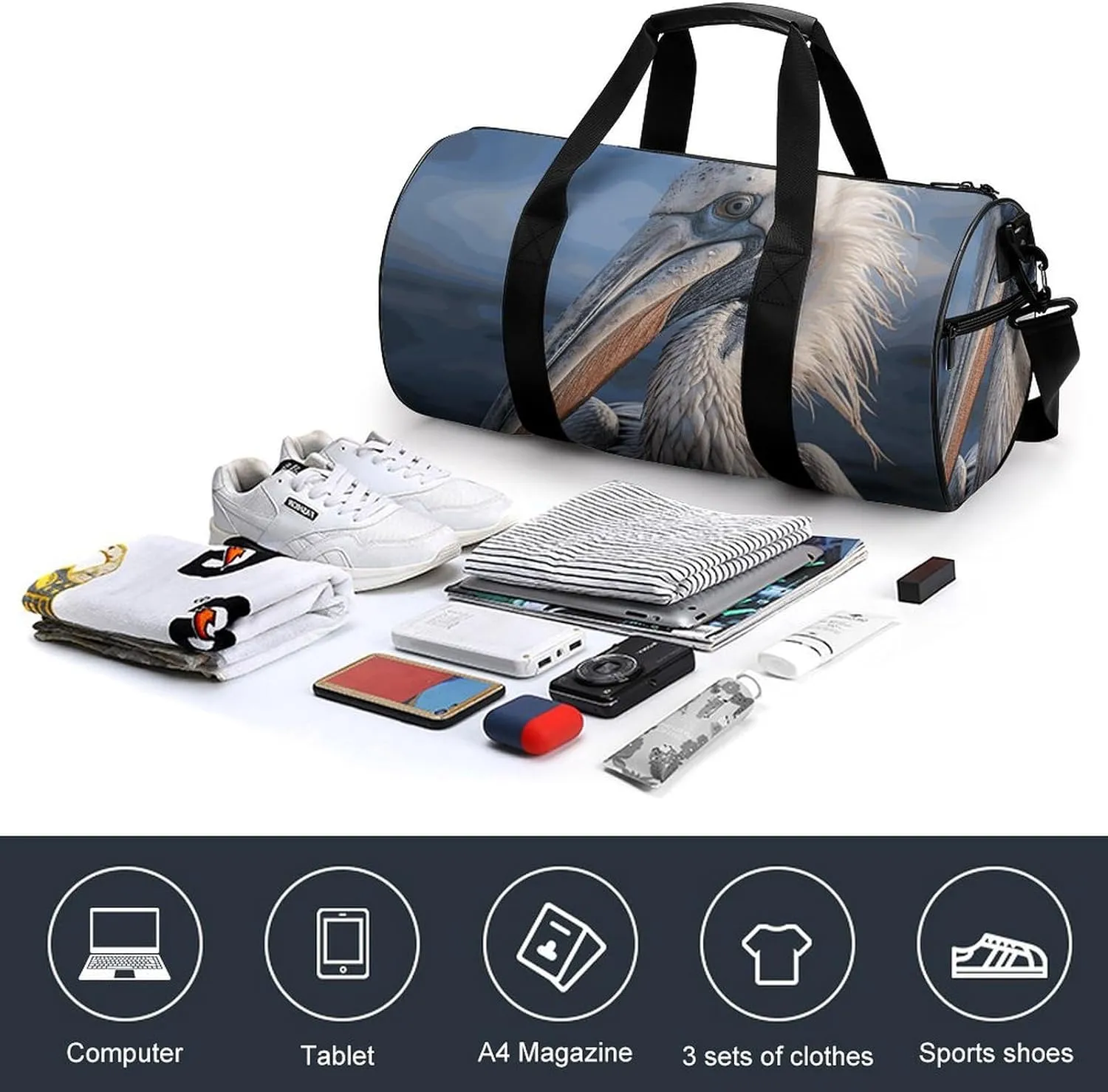 Gym Bag for Men Women Realistic Pelican Duffel Bag Overnight Bag with Compartment Gym Sackpac