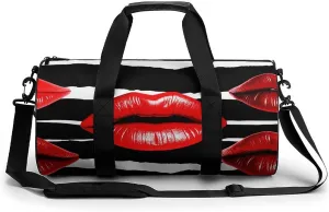 Gym Bag for Men Women Red Lips Kiss Duffel Bag Overnight Bag with Compartment Gym Sackpac
