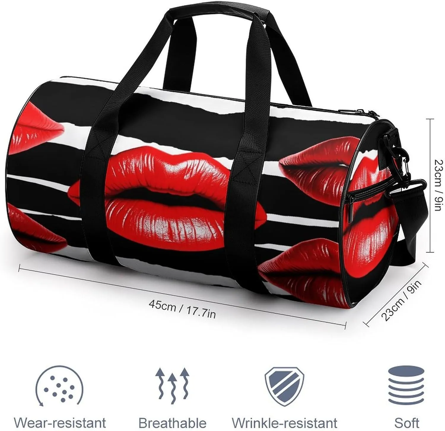Gym Bag for Men Women Red Lips Kiss Duffel Bag Overnight Bag with Compartment Gym Sackpac