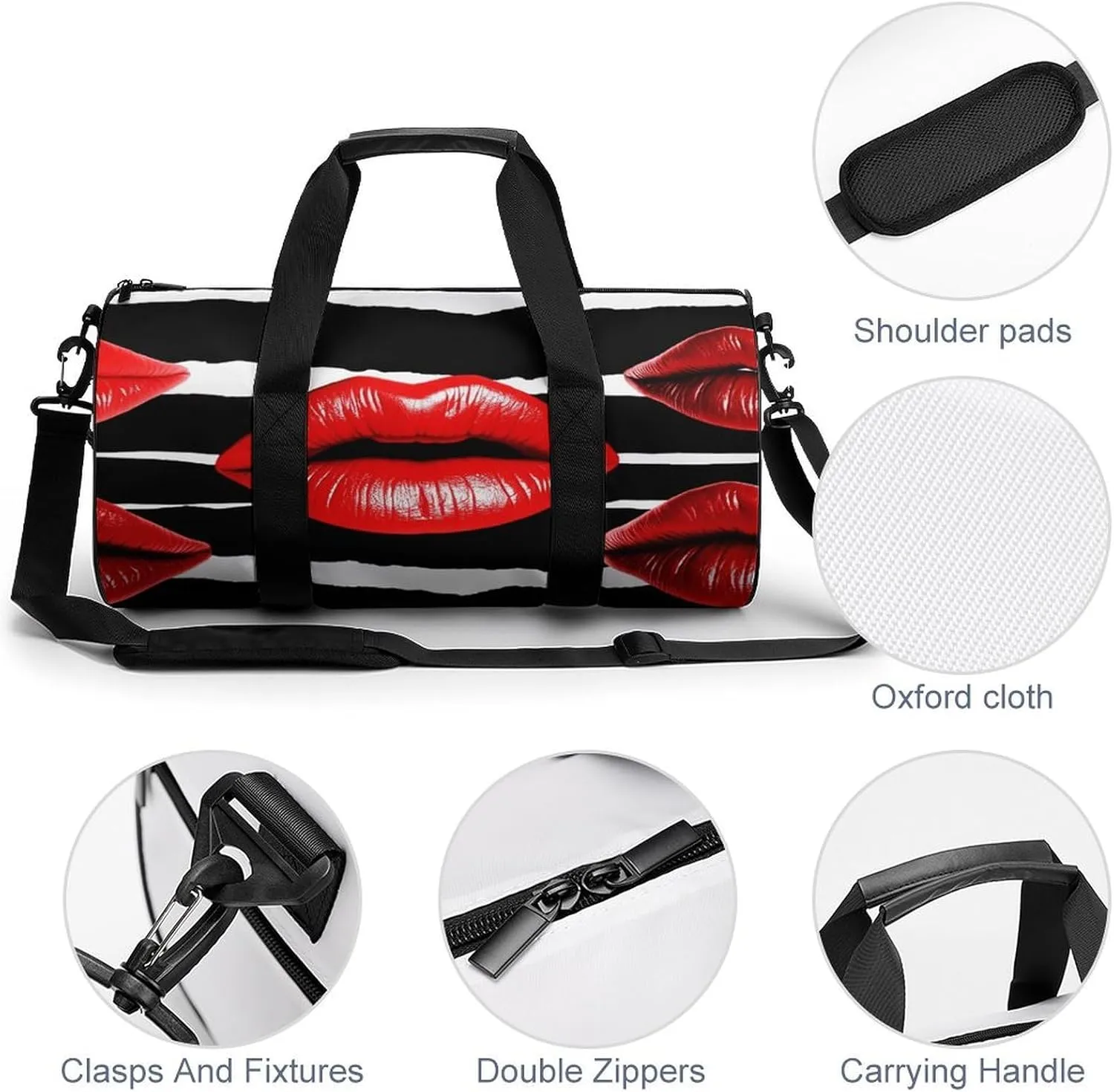 Gym Bag for Men Women Red Lips Kiss Duffel Bag Overnight Bag with Compartment Gym Sackpac