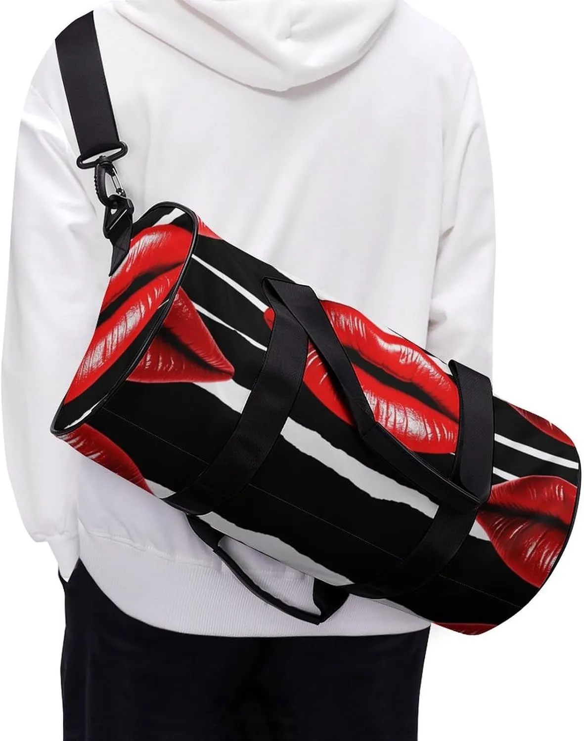 Gym Bag for Men Women Red Lips Kiss Duffel Bag Overnight Bag with Compartment Gym Sackpac