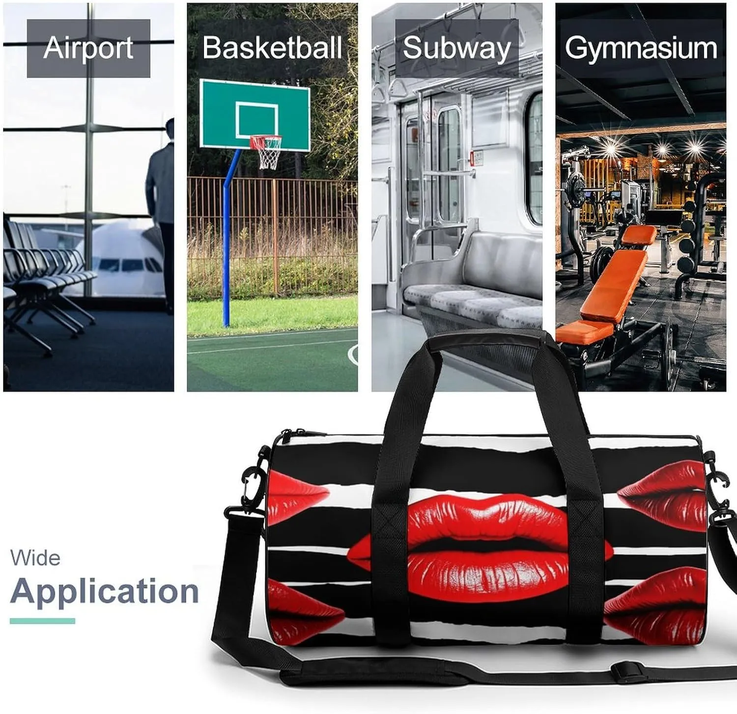 Gym Bag for Men Women Red Lips Kiss Duffel Bag Overnight Bag with Compartment Gym Sackpac
