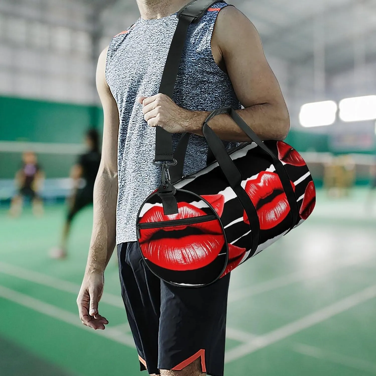 Gym Bag for Men Women Red Lips Kiss Duffel Bag Overnight Bag with Compartment Gym Sackpac