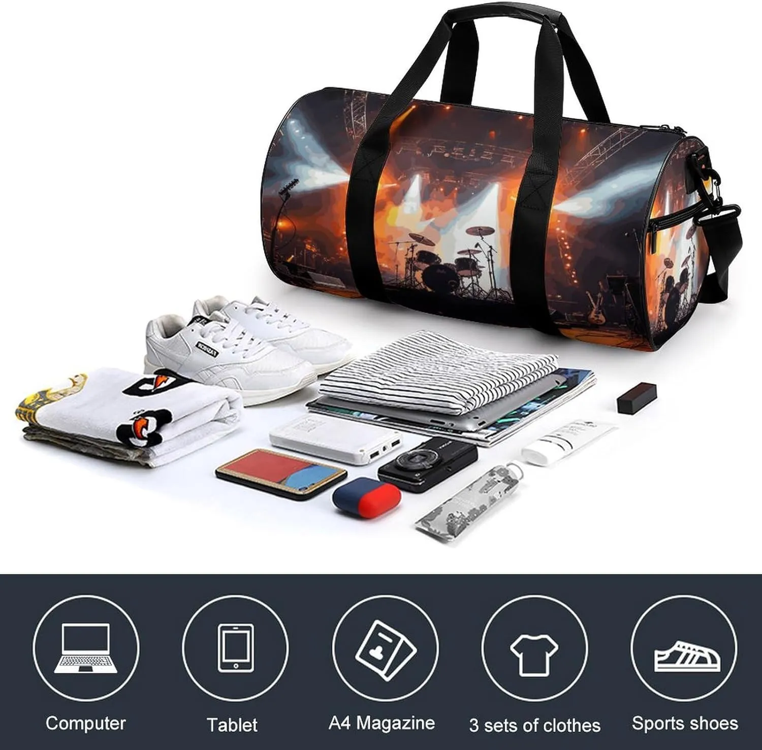 Gym Bag for Men Women Rock Concert Stage Duffel Bag Overnight Bag with Compartment Gym Sackpac