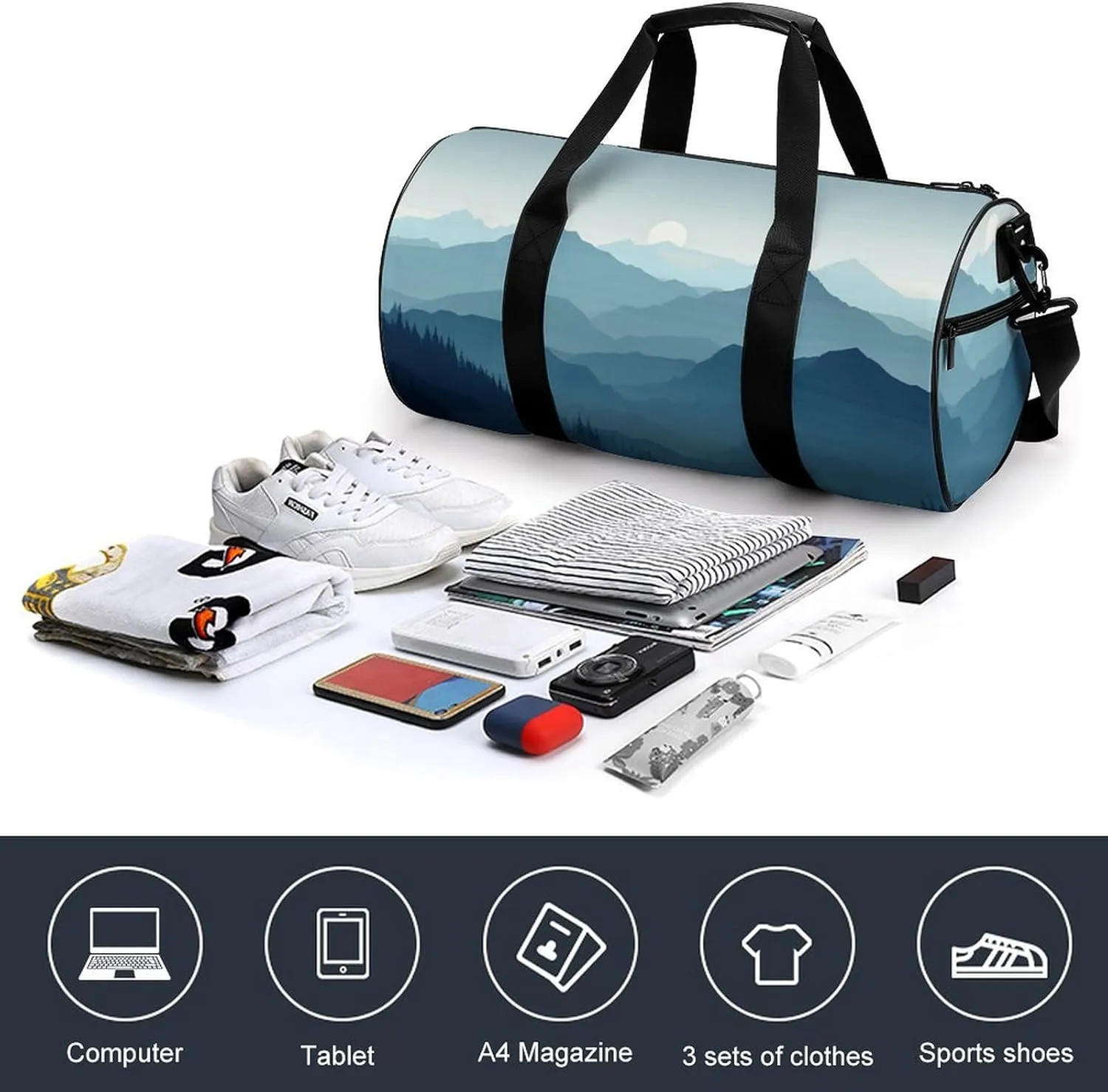 Gym Bag for Men Women Simple Silhouette of Mountains Duffel Bag Overnight Bag with Compartment Gym Sackpac