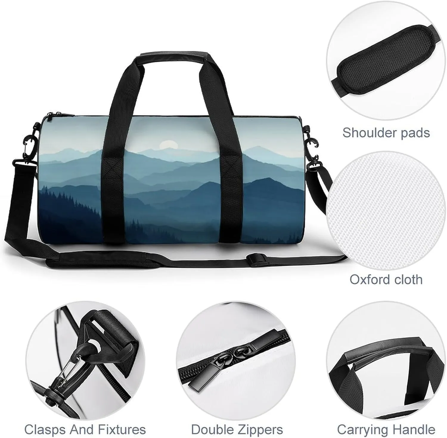 Gym Bag for Men Women Simple Silhouette of Mountains Duffel Bag Overnight Bag with Compartment Gym Sackpac