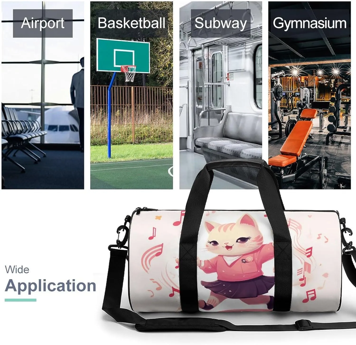 Gym Bag for Men Women Skirt Cat Duffel Bag Overnight Bag with Compartment Gym Sackpac