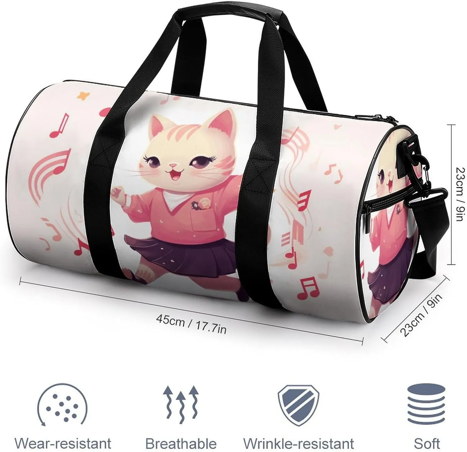 Gym Bag for Men Women Skirt Cat Duffel Bag Overnight Bag with Compartment Gym Sackpac