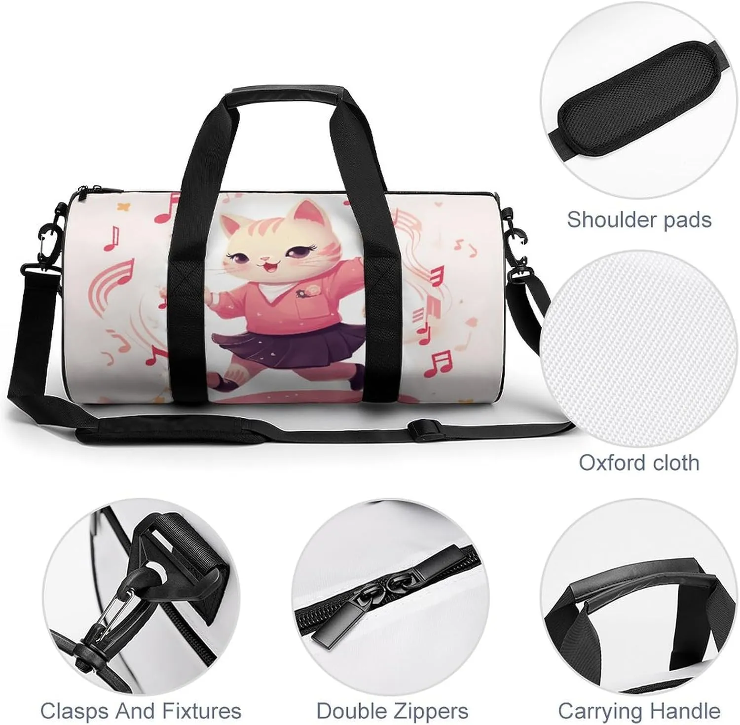 Gym Bag for Men Women Skirt Cat Duffel Bag Overnight Bag with Compartment Gym Sackpac