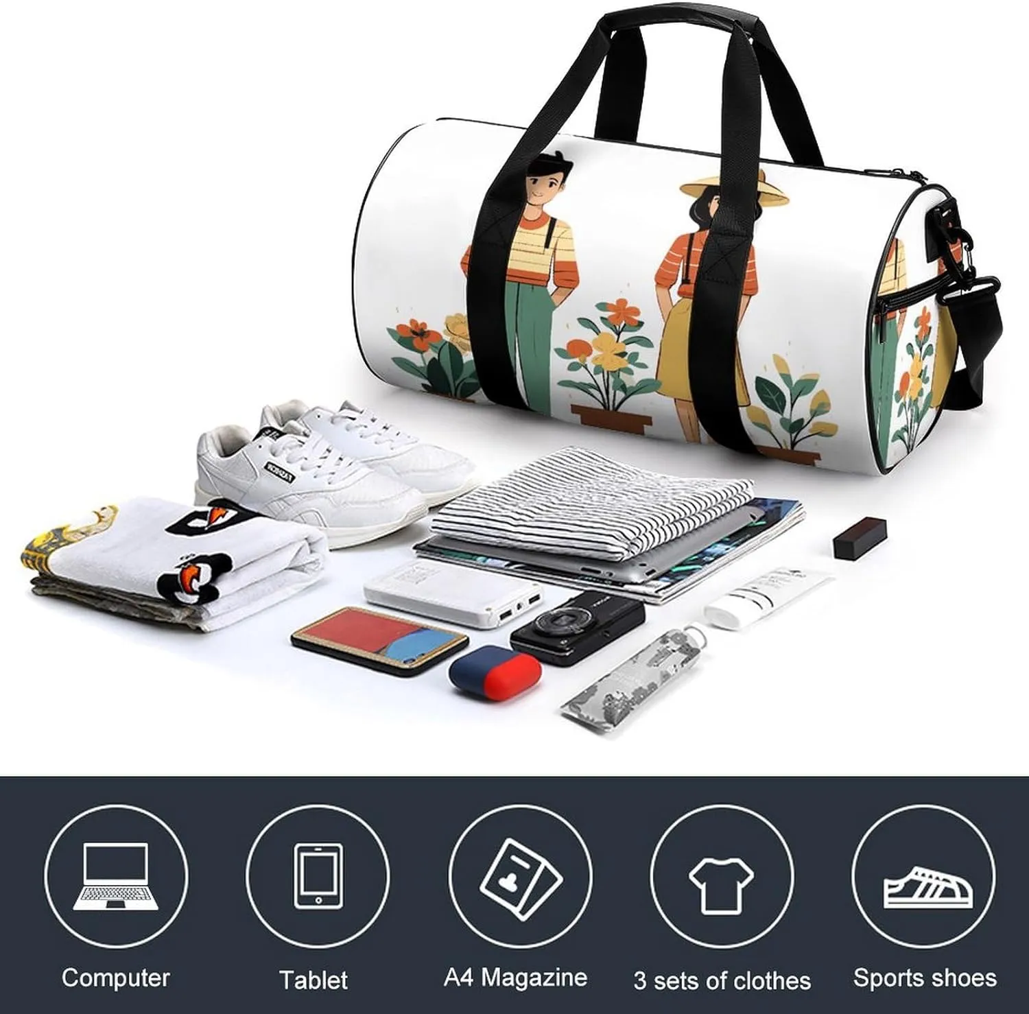 Gym Bag for Men Women Village Life Duffel Bag Overnight Bag with Compartment Gym Sackpac