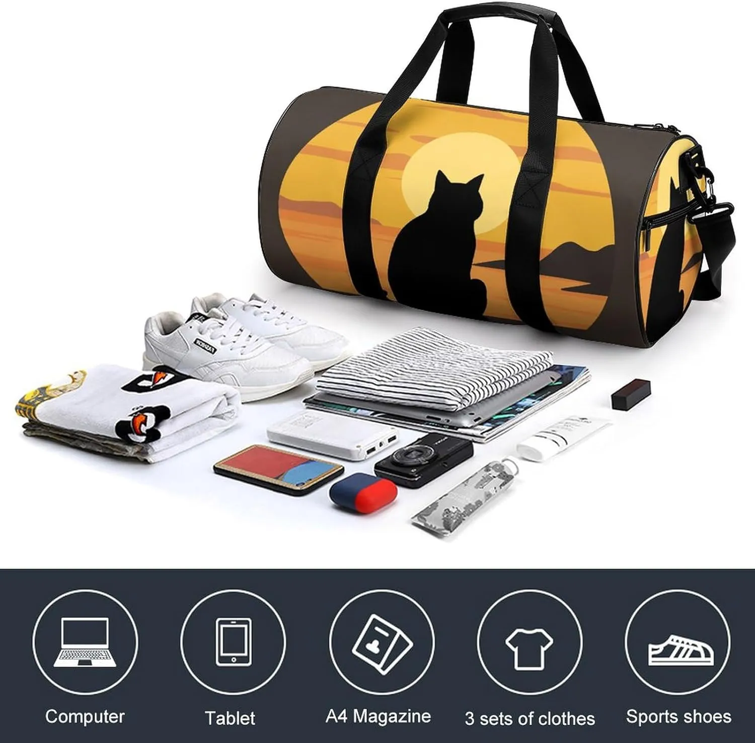 Gym Bag for Men Women Warm Cat Duffel Bag Overnight Bag with Compartment Gym Sackpac