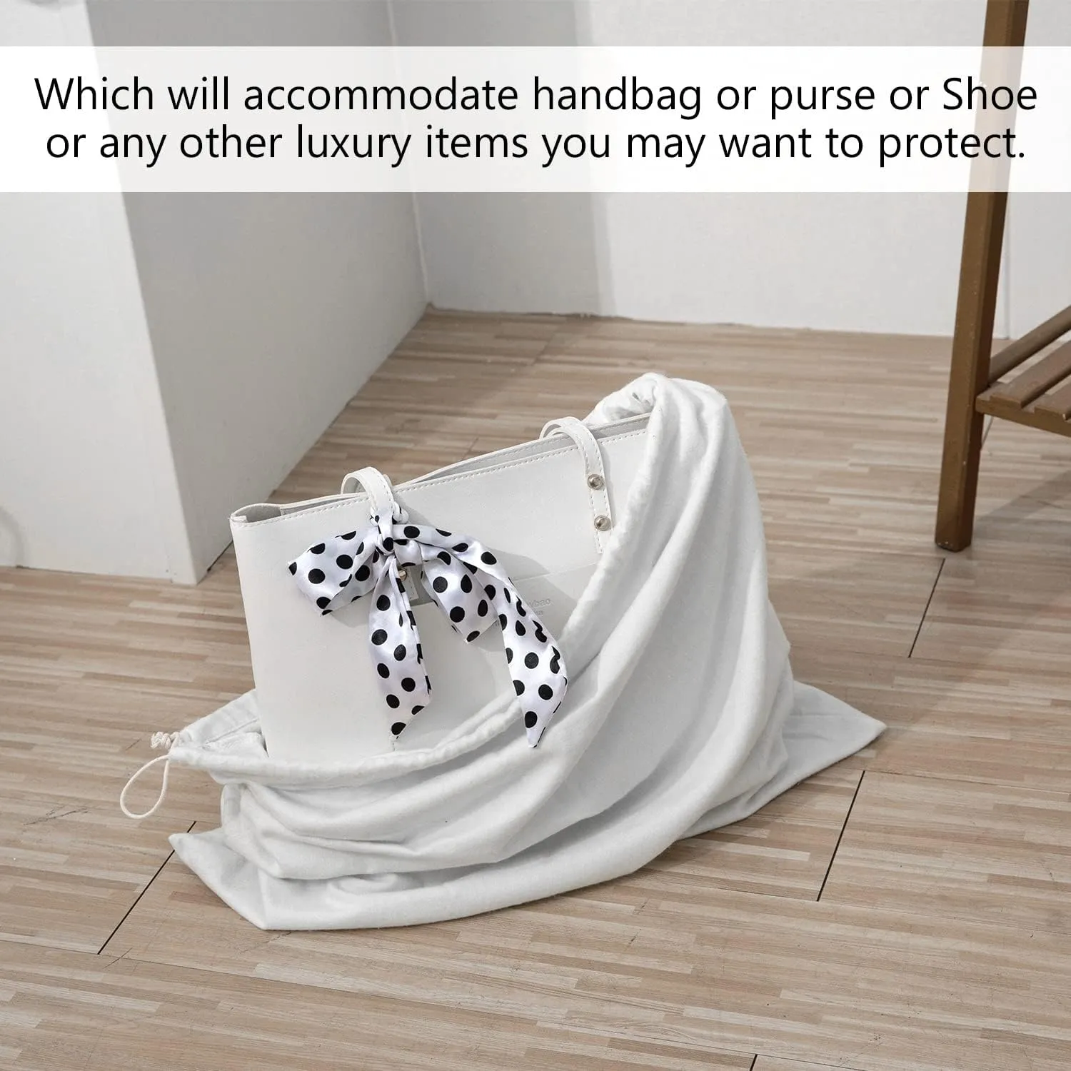 HAMBOLY 100% Cotton Bags 5 Pack Dust Cover Storage Pouch with Drawstring Closure for Packaging Handbags Purses Pocketbooks Shoes Boots, White (21 x 19 in)
