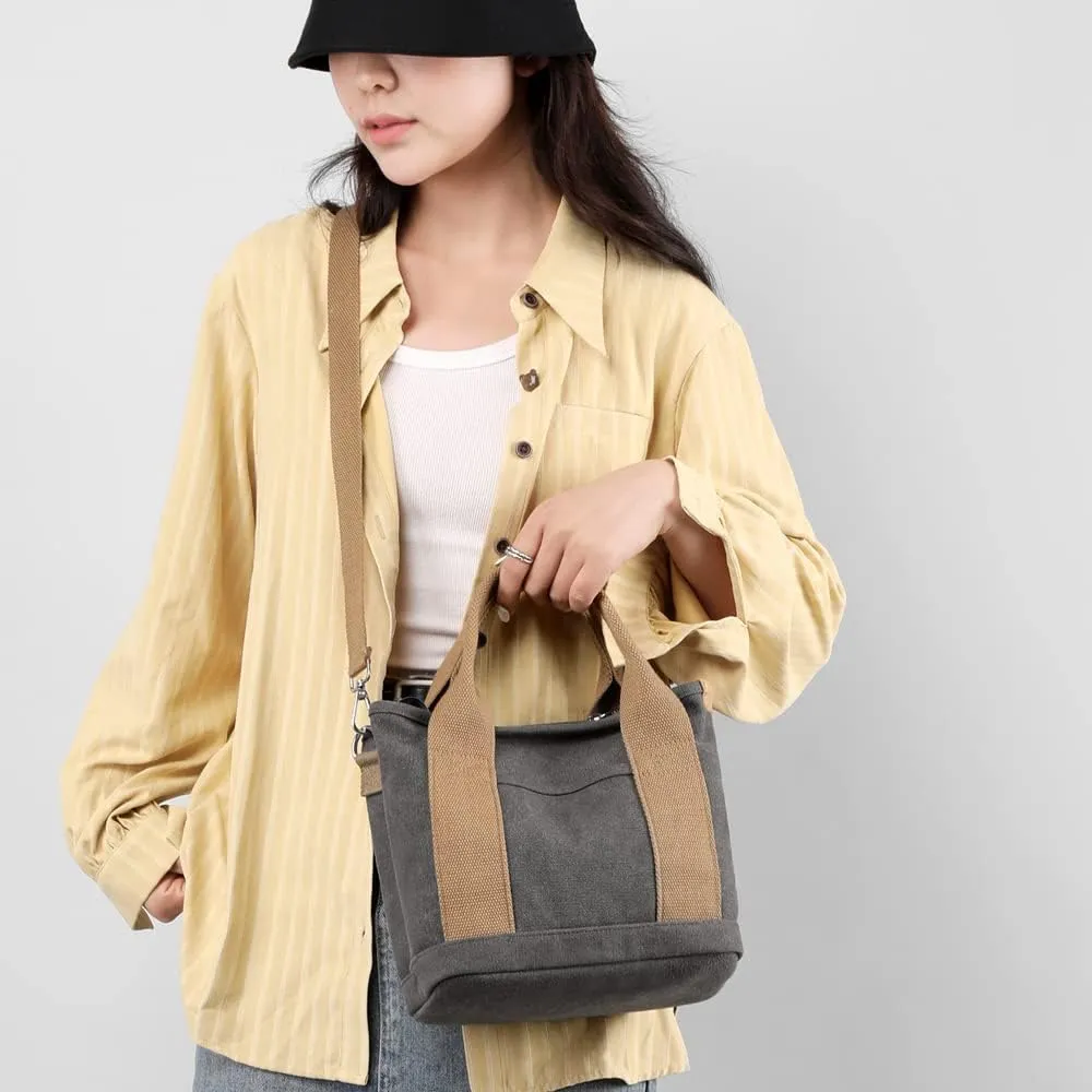 Handbag for Women Multi-Pockets, Canvas Tote Shoulder Bags with Zipper, Satchel Hobo Bag for Travel Work