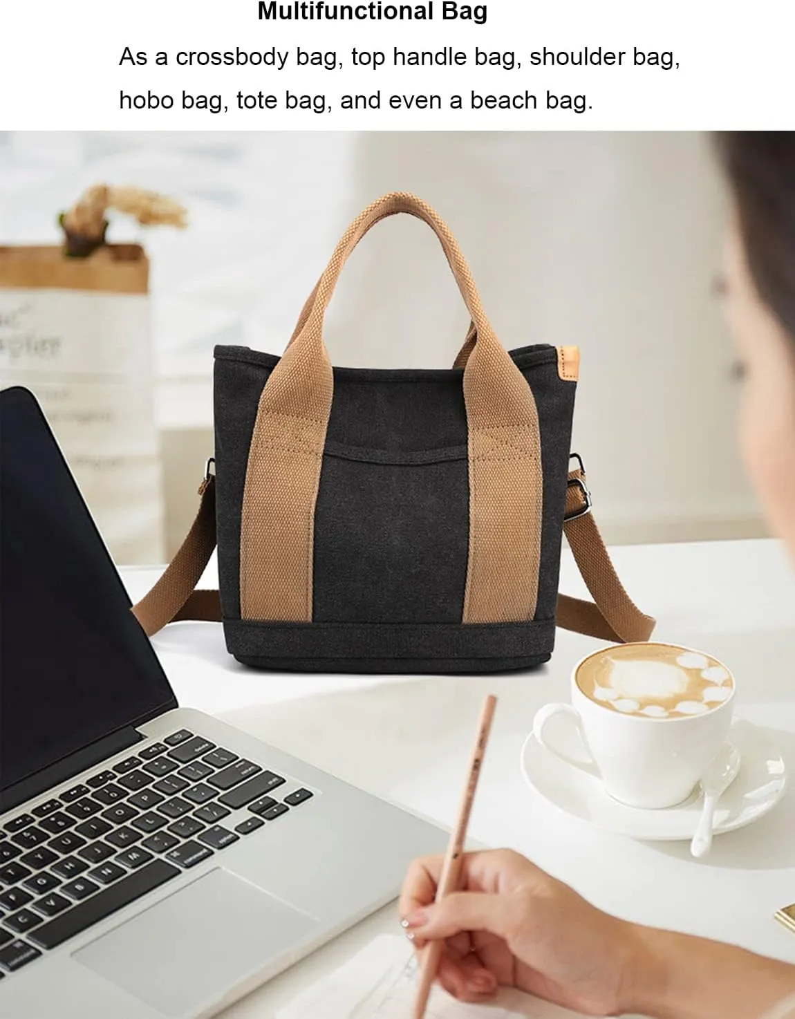 Handbag for Women Multi-Pockets, Canvas Tote Shoulder Bags with Zipper, Satchel Hobo Bag for Travel Work