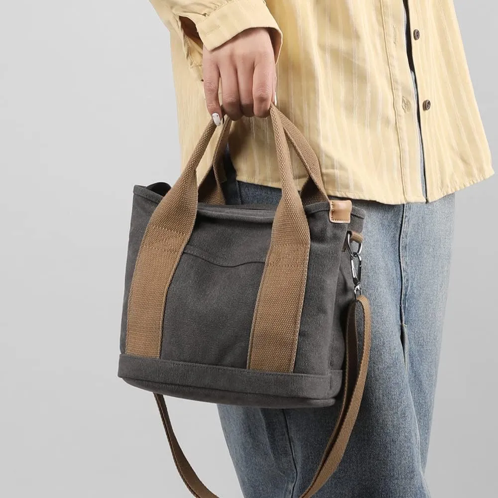 Handbag for Women Multi-Pockets, Canvas Tote Shoulder Bags with Zipper, Satchel Hobo Bag for Travel Work