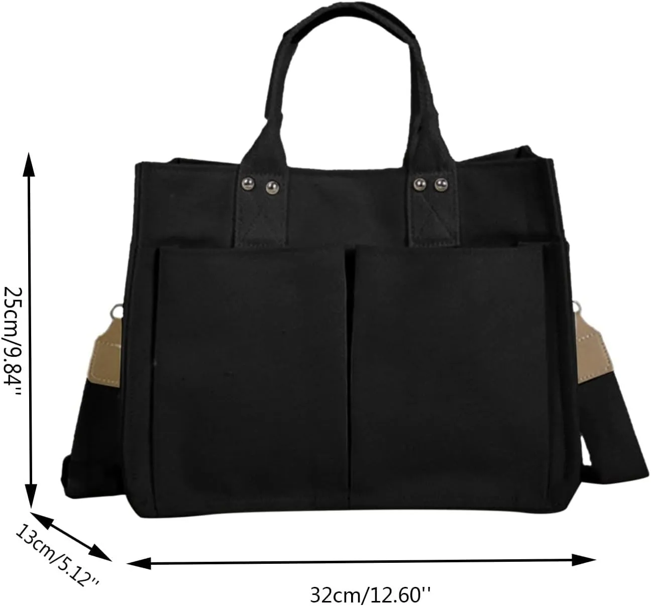 Handbag Use Black Custom Printed Cotton Canvas Tote With Outside Pocket Mens Bags Shoulder (White, One Size)