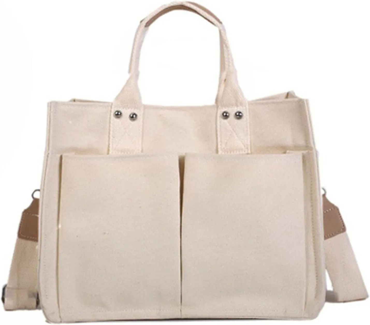 Handbag Use Black Custom Printed Cotton Canvas Tote With Outside Pocket Mens Bags Shoulder (White, One Size)