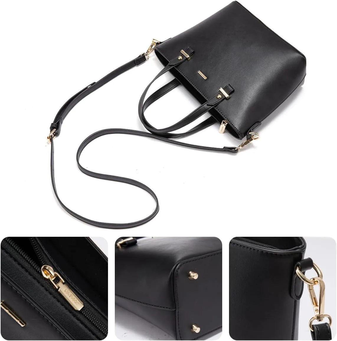 Handbags for Women Shoulder Bags Tote Satchel Hobo 3pcs Purse Set Black