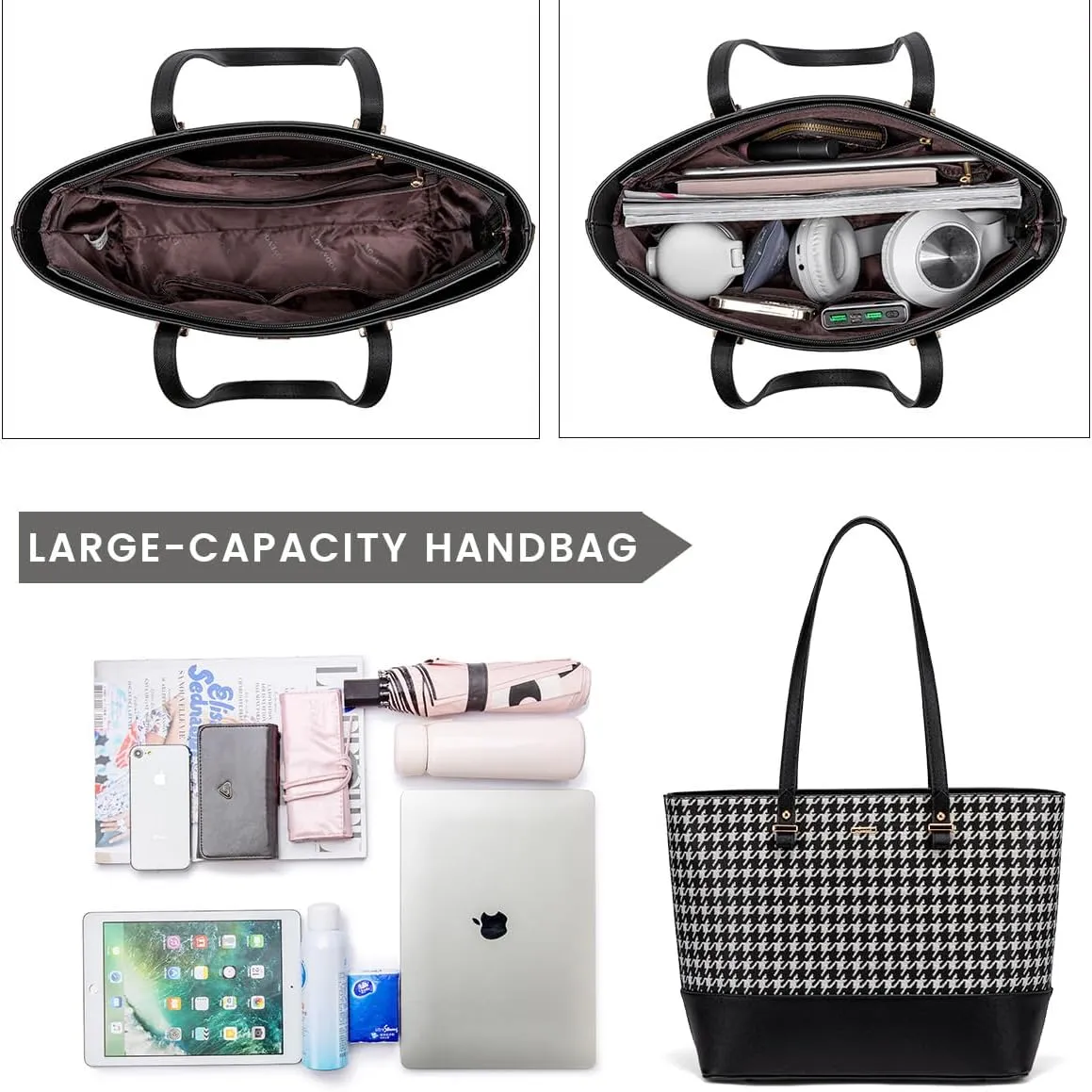 Handbags for Women Shoulder Bags Tote Satchel Hobo 3pcs Purse Set Black