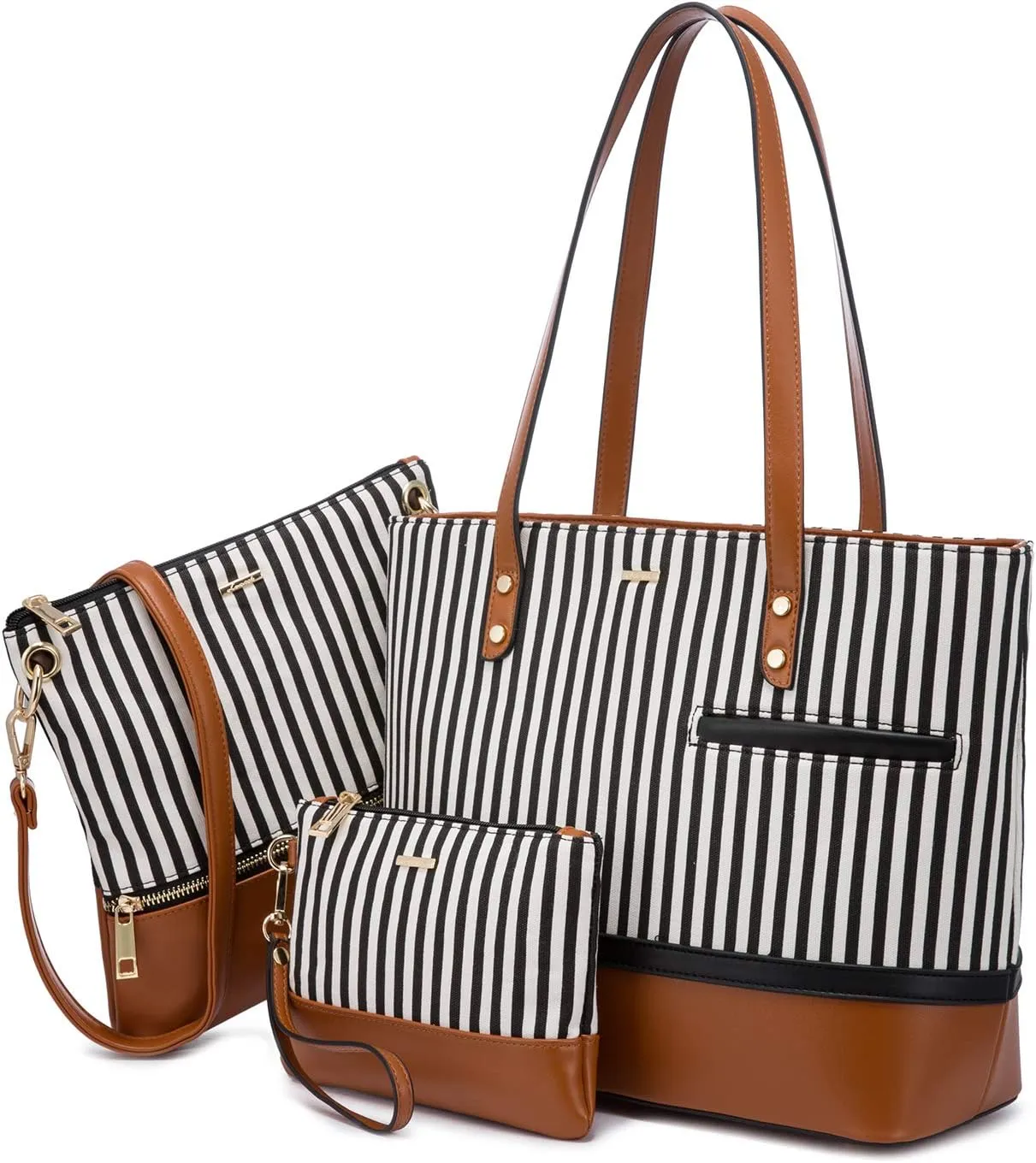 Handbags for Women Shoulder Bags Tote Satchel Hobo 3pcs Purse Set Black