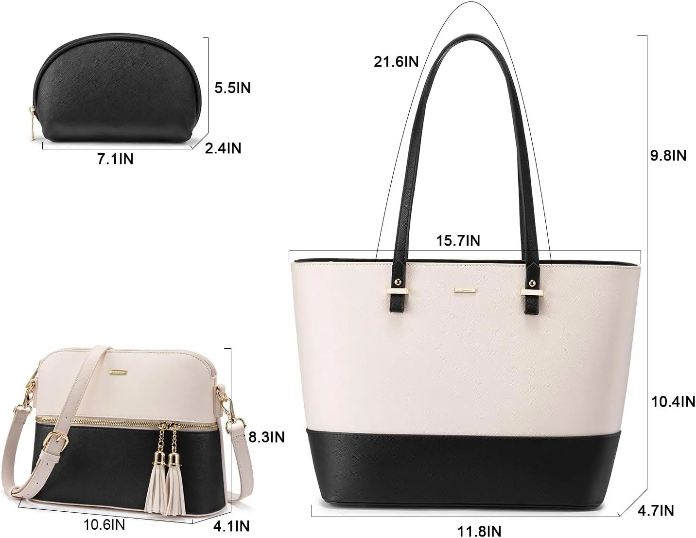 Handbags for Women Shoulder Bags Tote Satchel Hobo 3pcs Purse Set Black