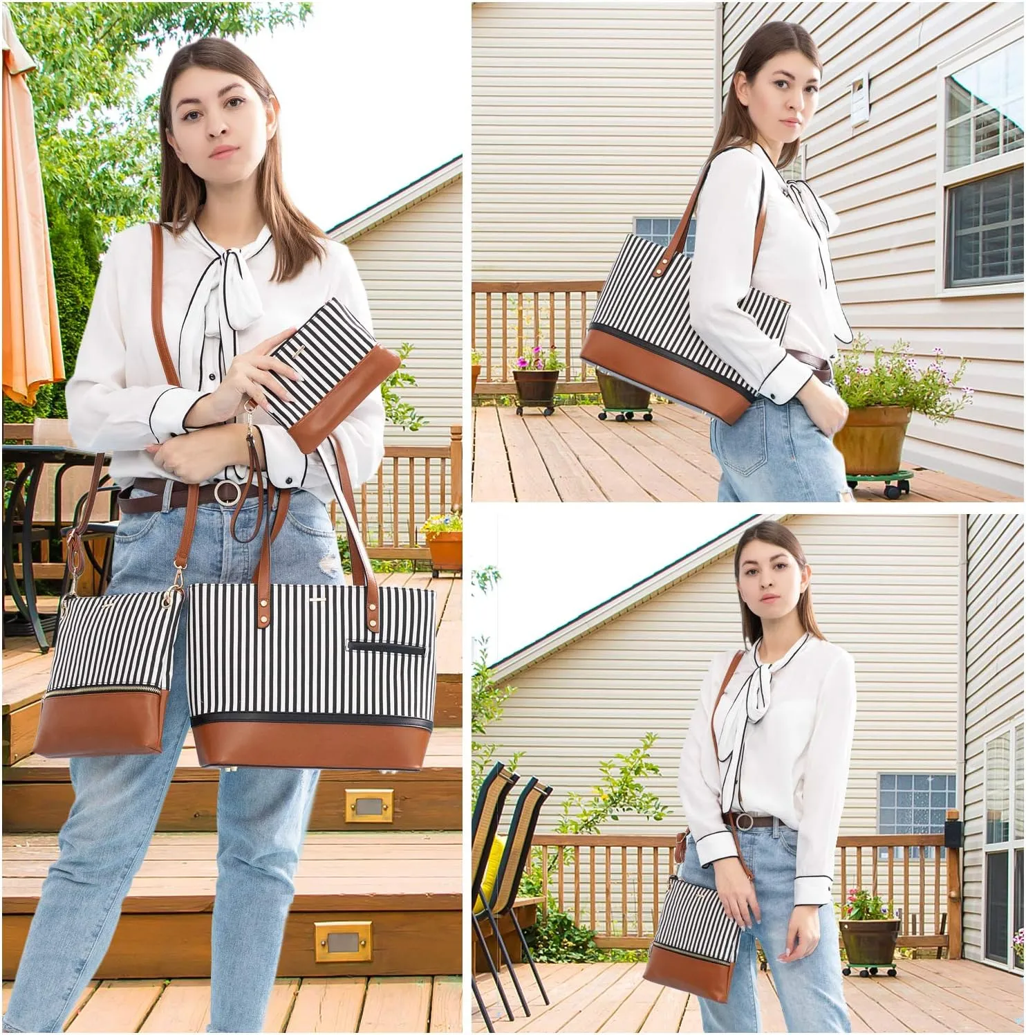 Handbags for Women Shoulder Bags Tote Satchel Hobo 3pcs Purse Set Black