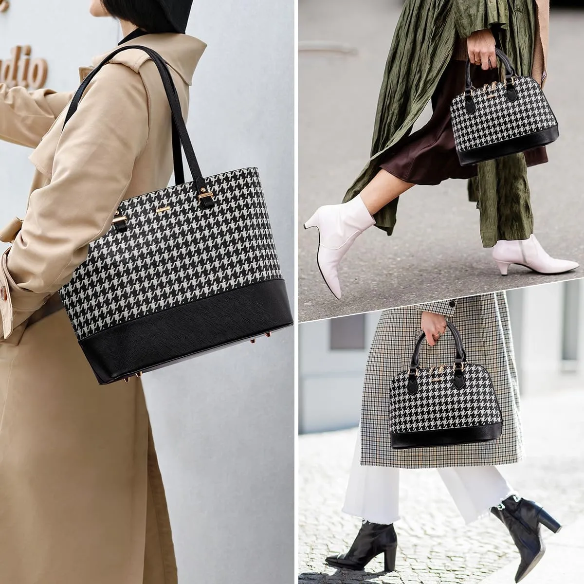 Handbags for Women Shoulder Bags Tote Satchel Hobo 3pcs Purse Set Black
