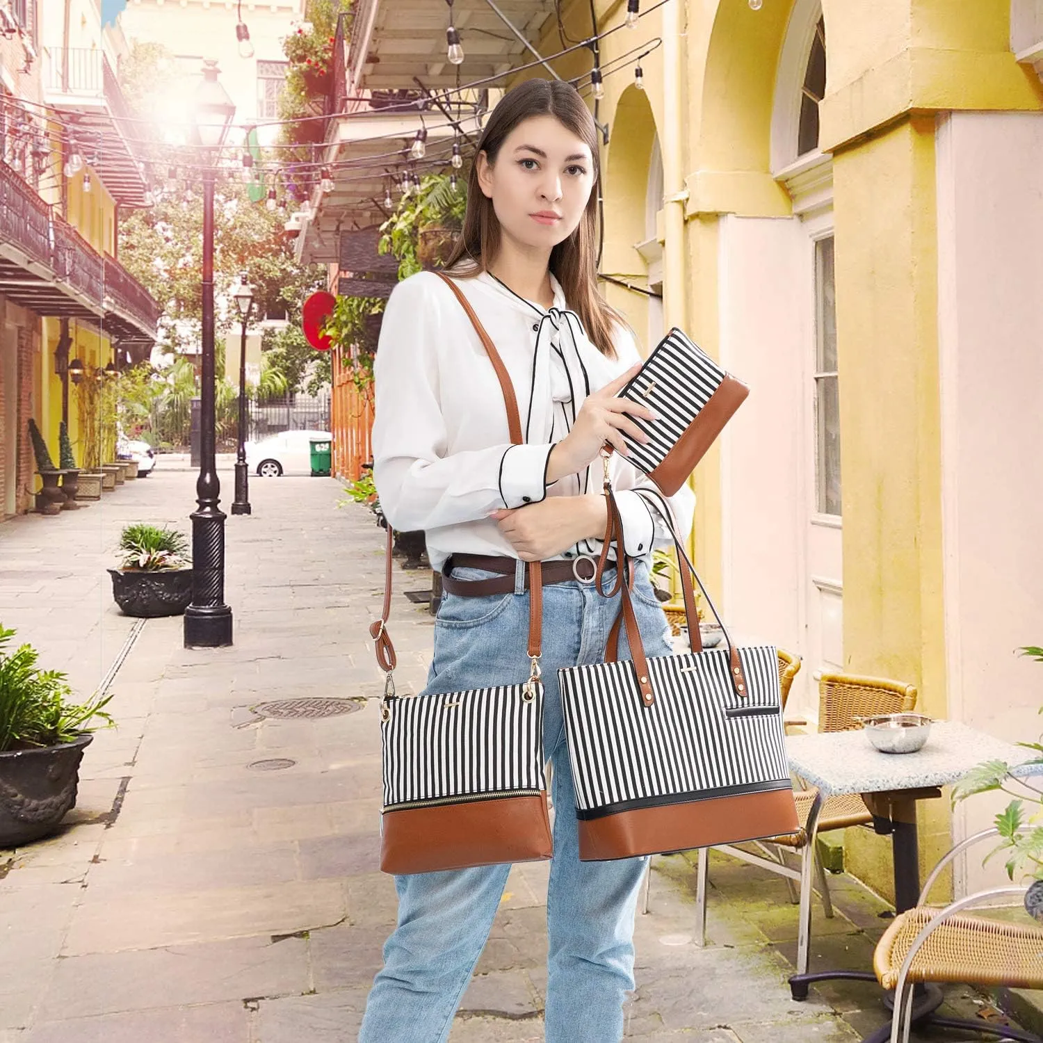 Handbags for Women Shoulder Bags Tote Satchel Hobo 3pcs Purse Set Black