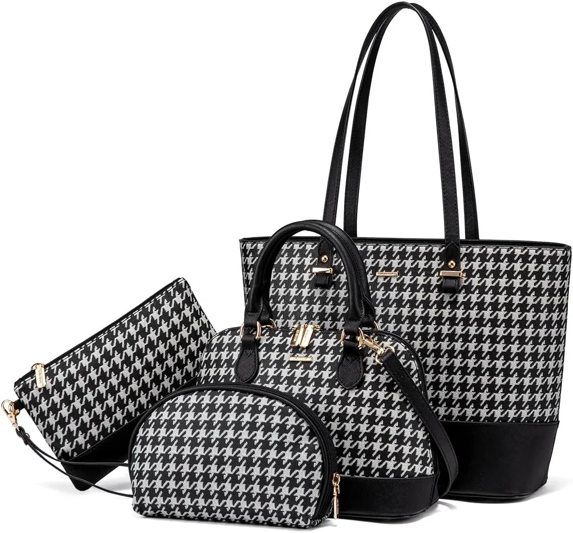 Handbags for Women Shoulder Bags Tote Satchel Hobo 3pcs Purse Set Black