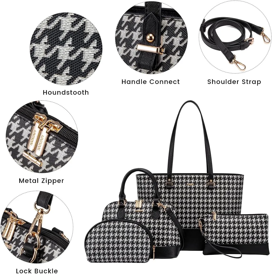 Handbags for Women Shoulder Bags Tote Satchel Hobo 3pcs Purse Set Black