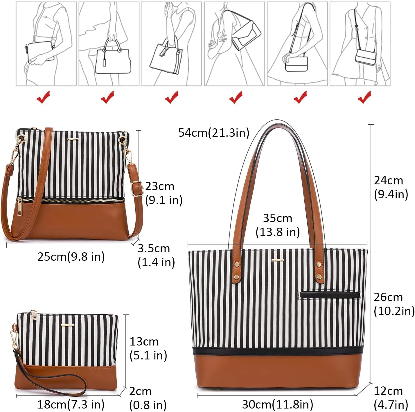 Handbags for Women Shoulder Bags Tote Satchel Hobo 3pcs Purse Set Black