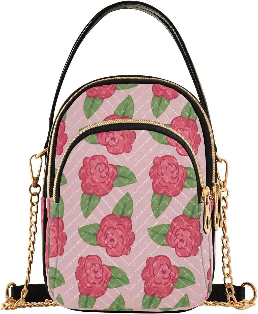 Handbags Stylish Crossbody Handbag with Zipper Shoulder Phone Purse Cell Phone Purse for Women Floral Petals Natural Leaves Pink