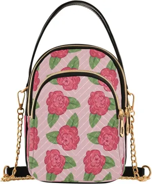 Handbags Stylish Crossbody Handbag with Zipper Shoulder Phone Purse Cell Phone Purse for Women Floral Petals Natural Leaves Pink