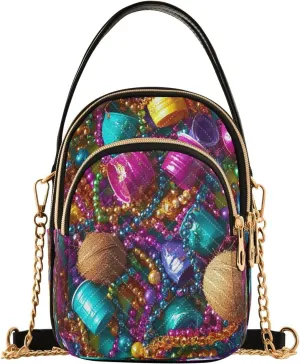Handbags Stylish Crossbody Handbag with Zipper Shoulder Phone Purse Cell Phone Purse for Women Rose Red Colored Beads and Cups Carnival