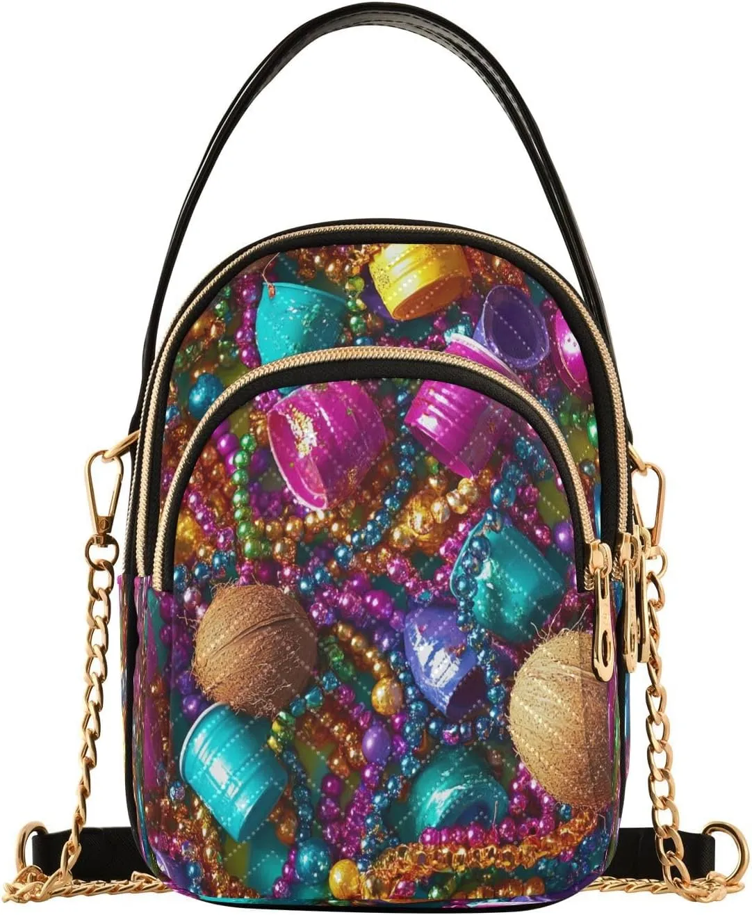 Handbags Stylish Crossbody Handbag with Zipper Shoulder Phone Purse Cell Phone Purse for Women Rose Red Colored Beads and Cups Carnival