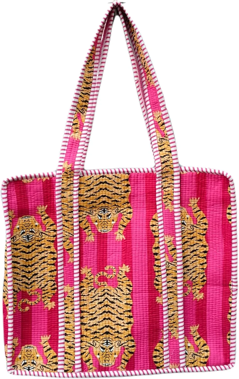 Handblock Travel Bag, Cotton Tote Bag For Shopping Grocery & Beach, Zipper Close, Handmade Indian Shopping Shoulder Bag