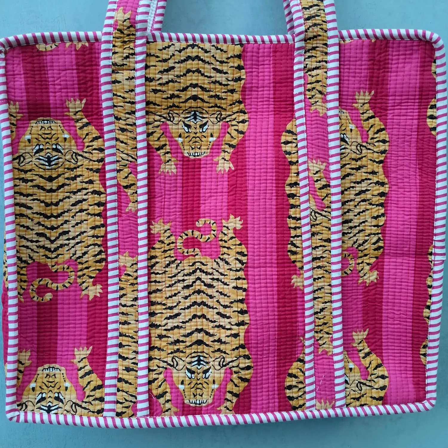 Handblock Travel Bag, Cotton Tote Bag For Shopping Grocery & Beach, Zipper Close, Handmade Indian Shopping Shoulder Bag