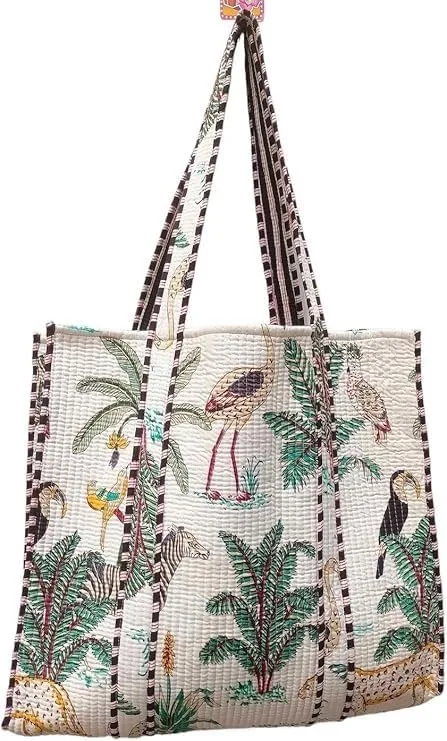 HANDICRAFTS Women’s 100% Cotton Lightweight Shoulder Tote Bag with Interior Poeckt Casual Handbag