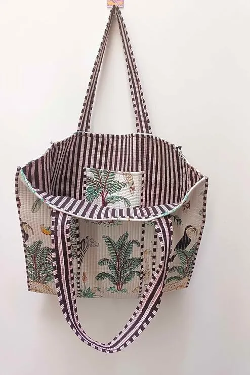 HANDICRAFTS Women’s 100% Cotton Lightweight Shoulder Tote Bag with Interior Poeckt Casual Handbag