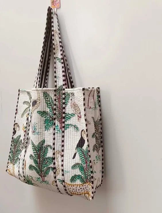 HANDICRAFTS Women’s 100% Cotton Lightweight Shoulder Tote Bag with Interior Poeckt Casual Handbag