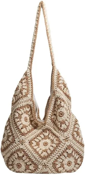 Handmade Straw Tote Bag Women - Woven Summer Beach Bag Floral Design Travel Vacation Beach Shoulder Handbag Purse