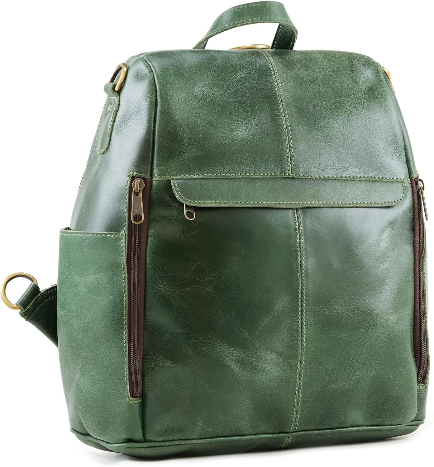 Handmade World Leather Backpack Convertible to Purse 'The Honeycomb' Shoulder Bag Travel Versatile Rucksack Daypack (Green)