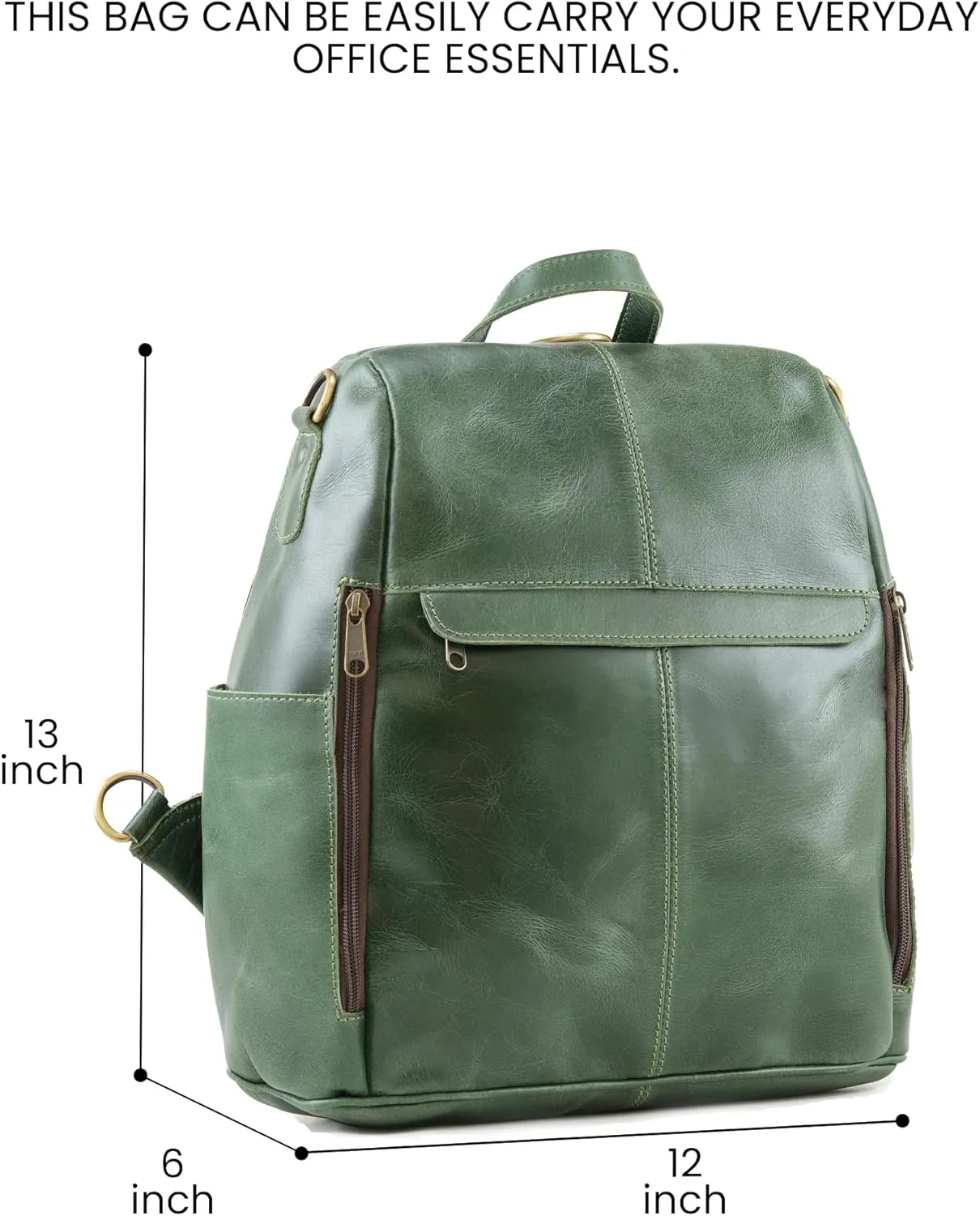 Handmade World Leather Backpack Convertible to Purse 'The Honeycomb' Shoulder Bag Travel Versatile Rucksack Daypack (Green)